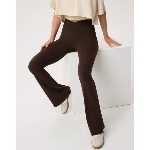 Offline by Aerie Real Me Flare Leggings Crossover Wrap Brown Womens Small - Picture 1 of 8